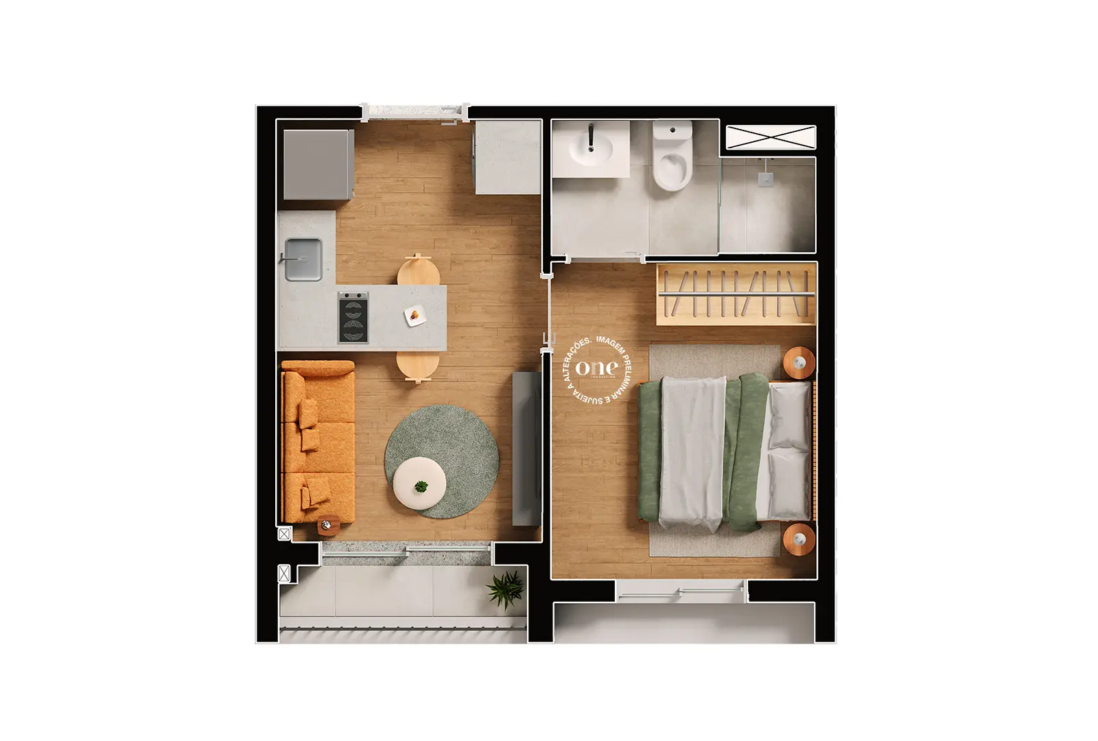 1 dormitório 24 m² Nex One Caiubi