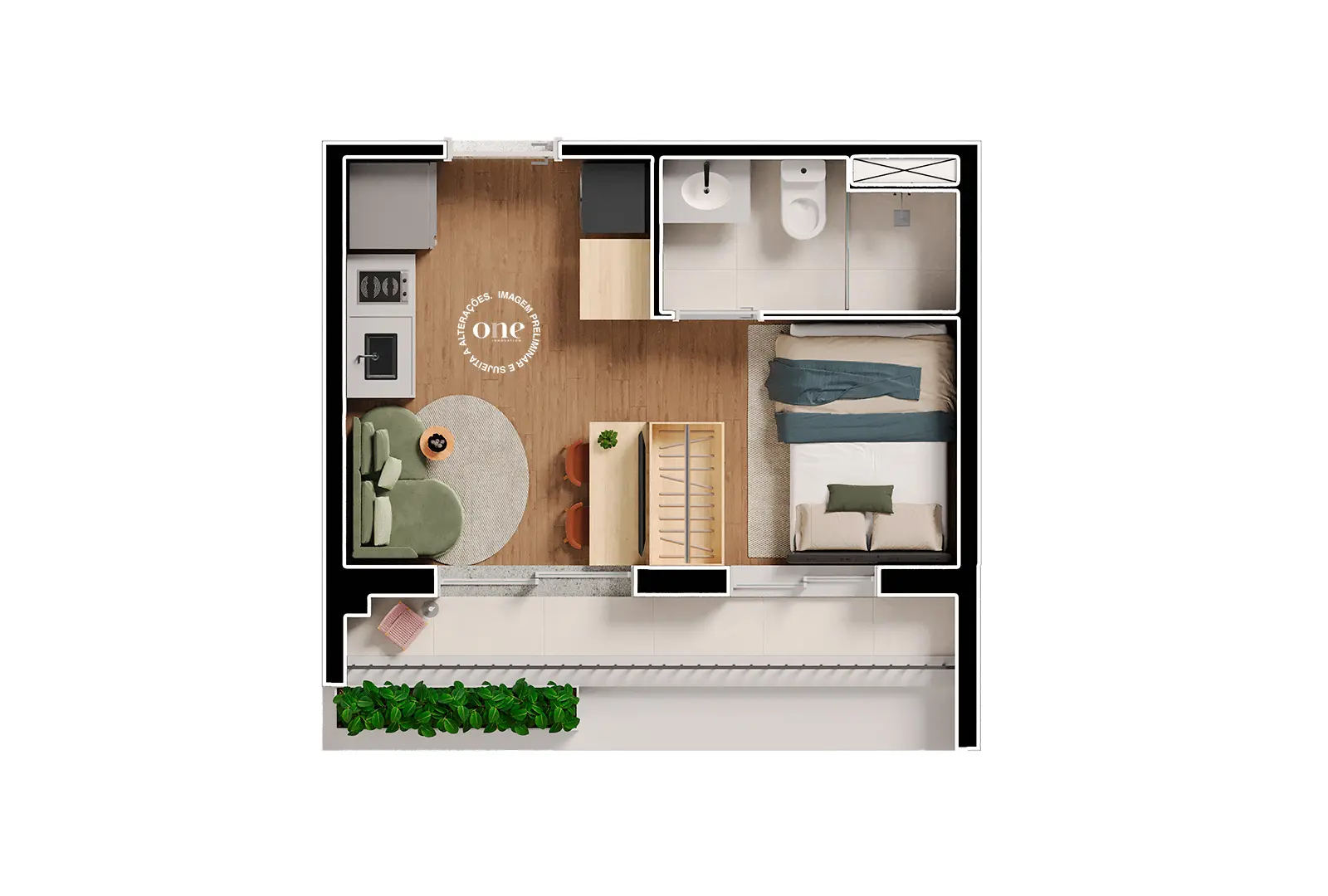 1 dormitório 24 m² Nex One Caiubi