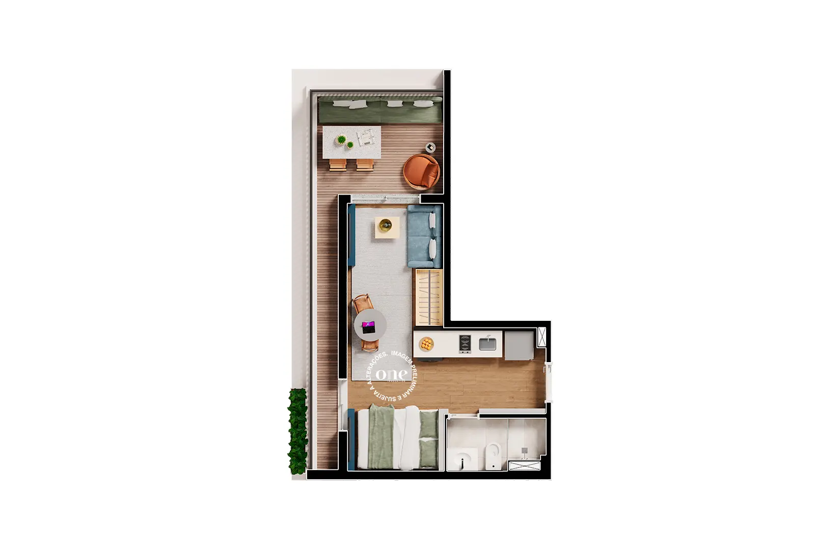1 dormitório 24 m² Nex One Caiubi
